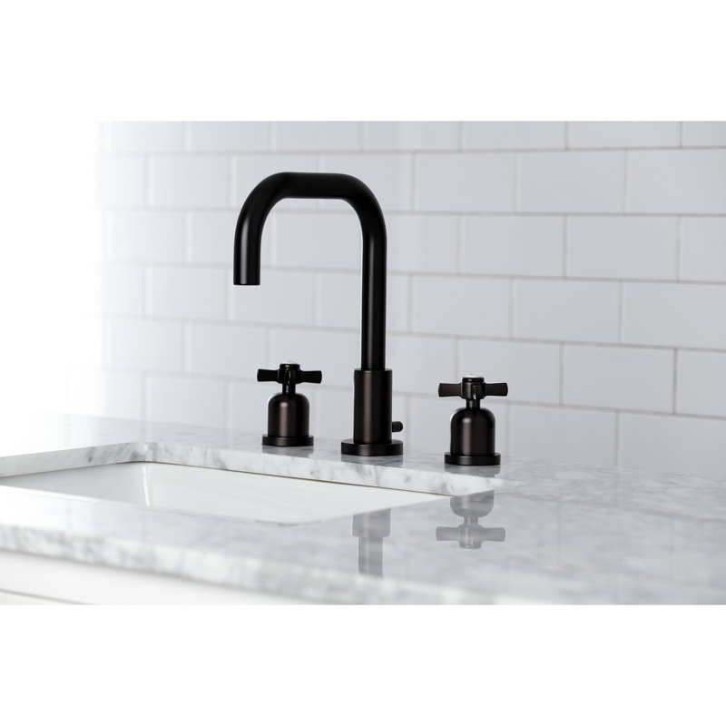 Kingston Brass Millennium Two-Handle 3-Hole Deck Mount Widespread Bathroom Faucet with Brass Pop-Up Drain, Oil Rubbed Bronze