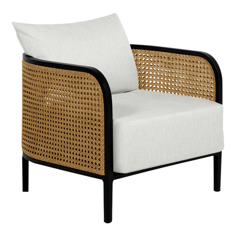 Havana Patio Chair with Cushions, Perigold Posh Snow, Havana #84 Black-Natural Resin, No welt + Standard fill