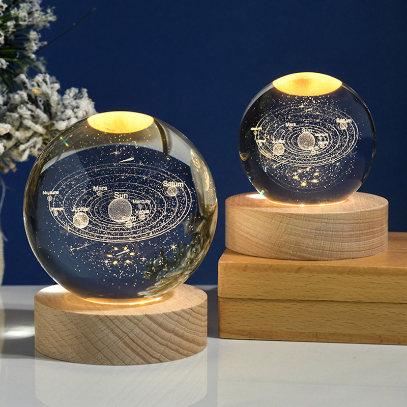 Veilleuse en cristal planète brillante avec lumière USB et lumière de chevet chaude / RVB pour enfant
