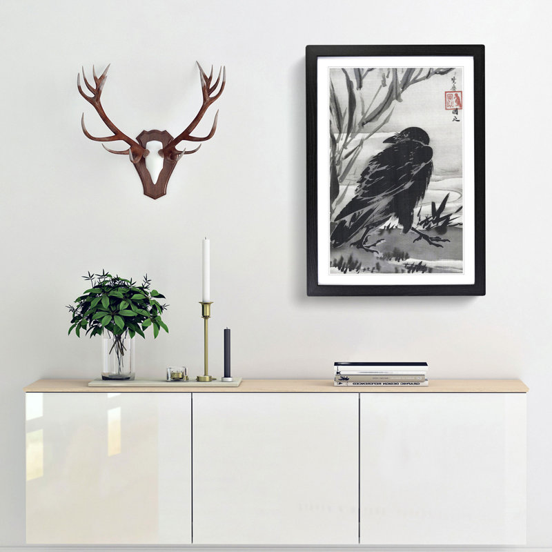 Crow by Kawanabe Kyosai - Framed Print, 65cm H x 48cm W x 2cm D, Black Framed