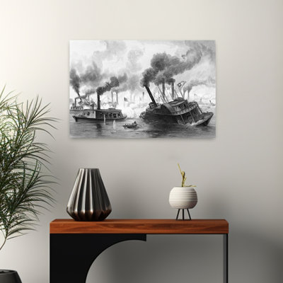 1860S June 1863 Battle Of The Rams Naval Attack Steamships On Mississippi River During Battle Of Memphis Classic Retro Vintage Wall Art