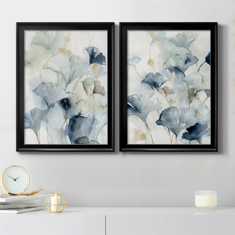 Indigo Ginkgo I, reproduction encadrée de qualité supérieure - prête à être accrochée, Noir, H 22,5 po x l 61 po x P 3 po