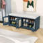 Banc de rangement avec coussin, tablettes réglables et portes en rotin tissé-312129026