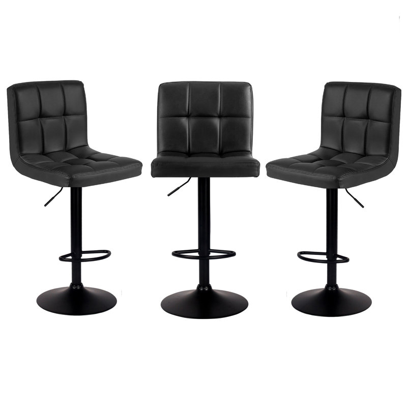 Swivel Upholstered Adjustable Height Counter Stool with Metal Frame, Black