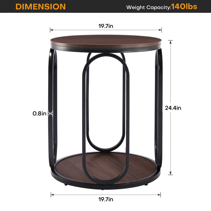 Table de bout ronde avec rangement Carnforth H 24,4 po, Bois espresso