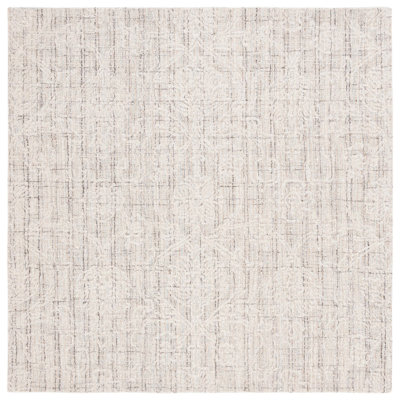 Tapis damassé en laine et coton ivoire / gris touffeté à la main Grayci