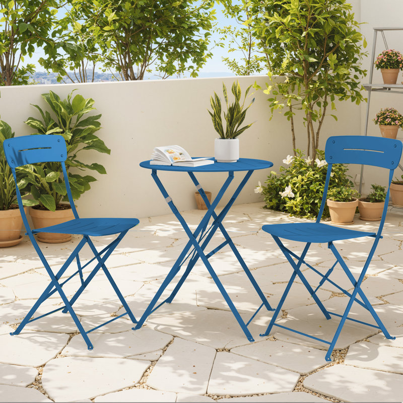 Ensemble repas pour patio pliable 2 personnes Shelah, Bleu