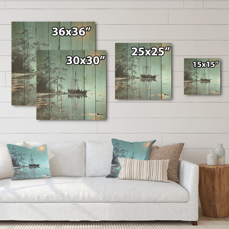 Coucher de soleil privé, répit, pirate, art sur bois de pin naturel, H 25 po x l 25 po
