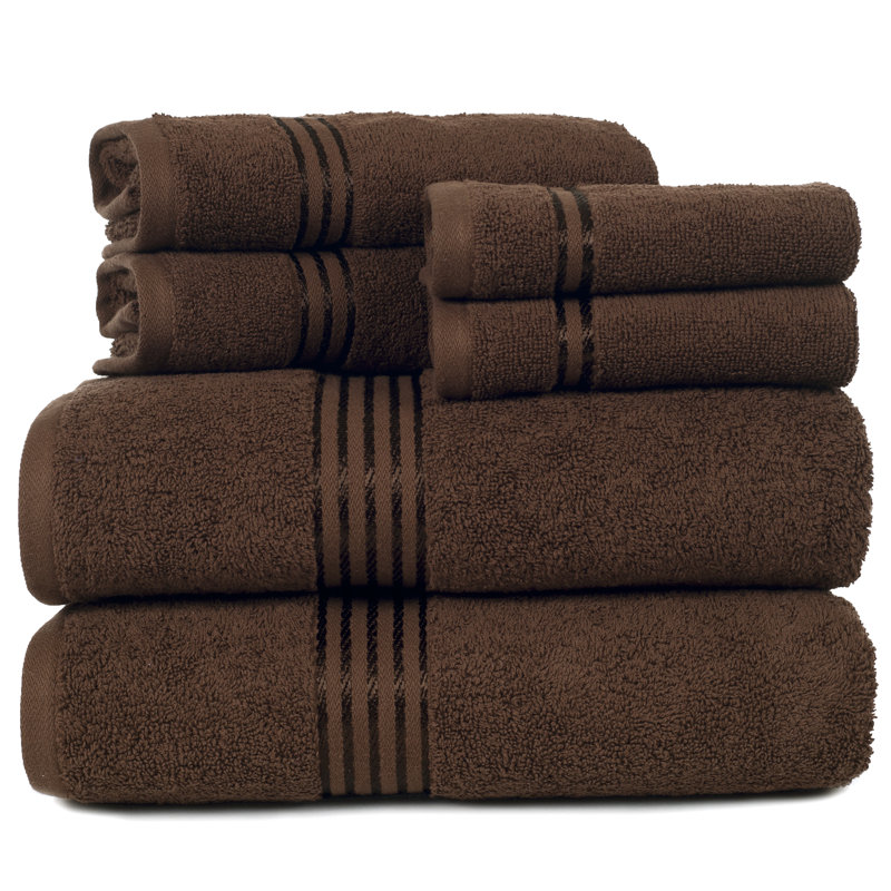Lavish Home 6 Piece Bathroom Towels Set - 625GSM 100% Cotton Bathroom Essentials with 2 Absorbent Wash Cloths, 2 Hand Cloths, and 2 Bath Towel for Shower, Gym, Dorm and Spa (Chocolate)