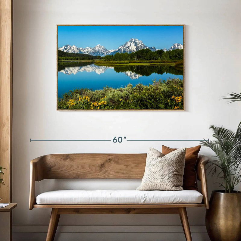 Réflexions du lac Grand Teton, Cadre flottant en bois naturel, 43 po x 29 po