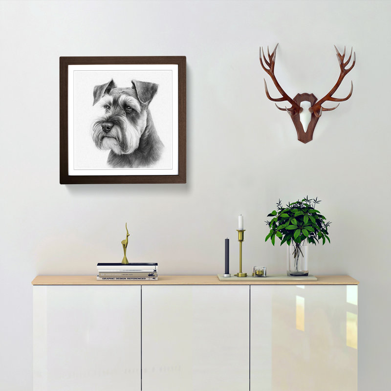 Schnauzer Drawing - Single Picture Frame Print on Wood, Walnut