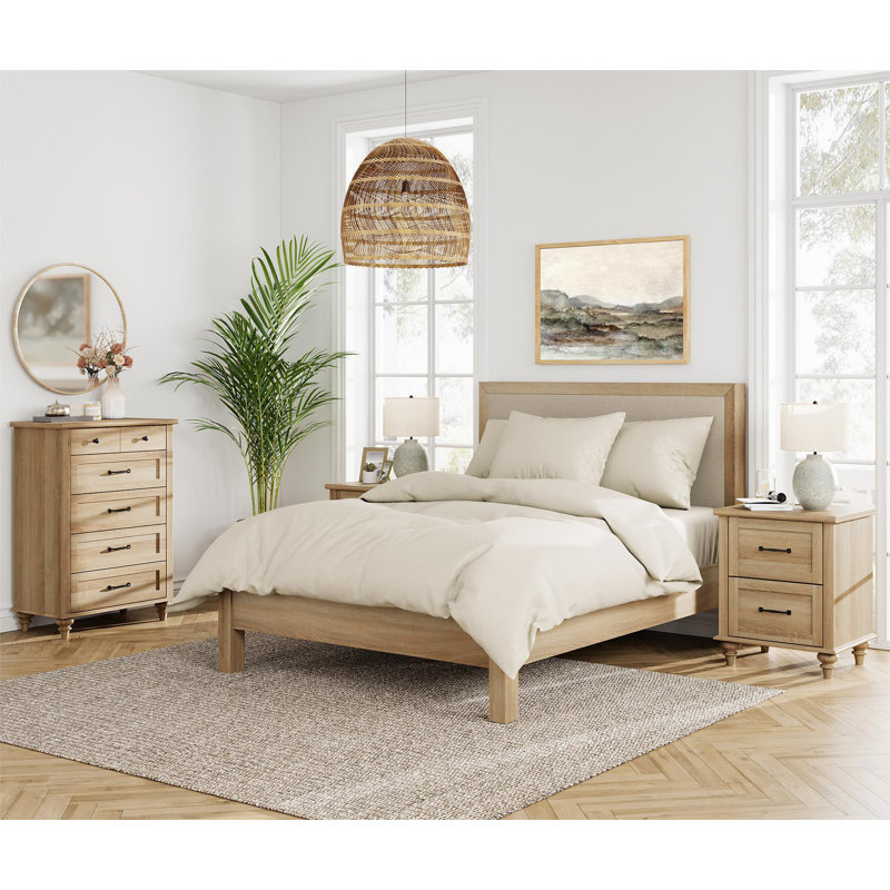 Ensemble de commode et table de chevet 2 pièces 2 pièces, chêne