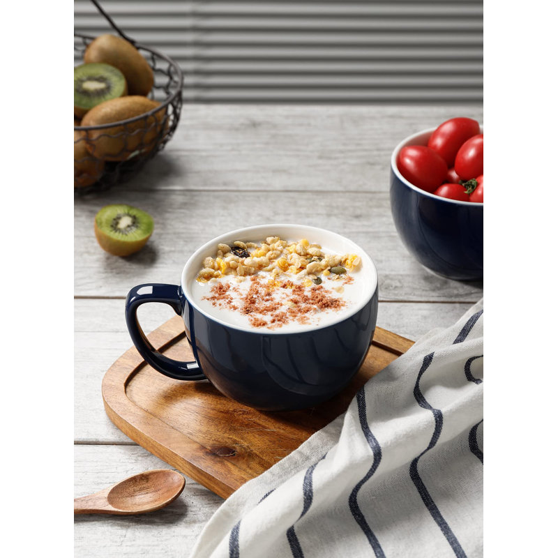 Set of 4-16 Ounce Latte Cups, Navy