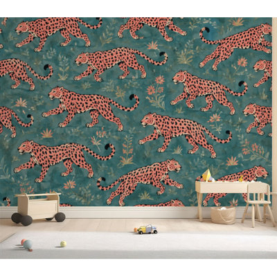 Papier peint adhésif peler et coller léopard rose Trendy léopard rose dessiné à la main léopards roses autocollant amovible en papier contact mural pour le salon Chambre à coucher H 69 po x l 96 po