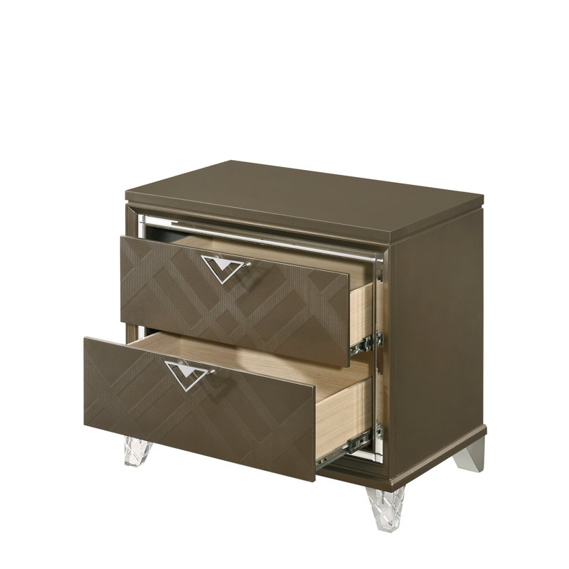 Table de chevet 2 tiroirs couleur champagne foncé Galaz