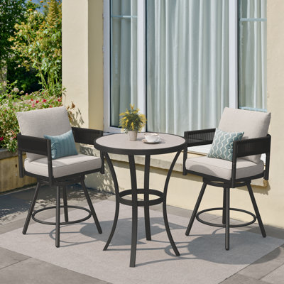 Maine Outdoor 3 Piece Steel Wicker Dinning Bar Stools  With Tile Bar
