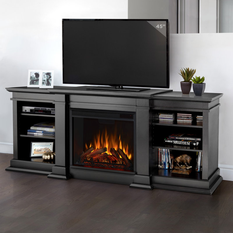 Fresno TV Stand with Fireplace, Black
