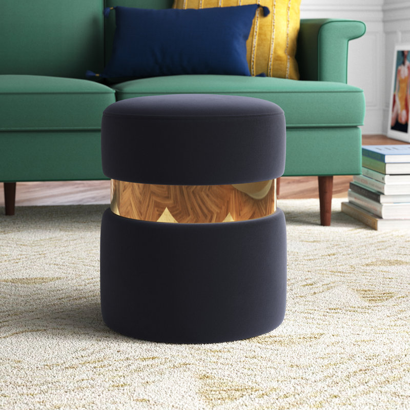 Piana Joselito 15'' Wide Velvet Round Ottoman, Black Velvet