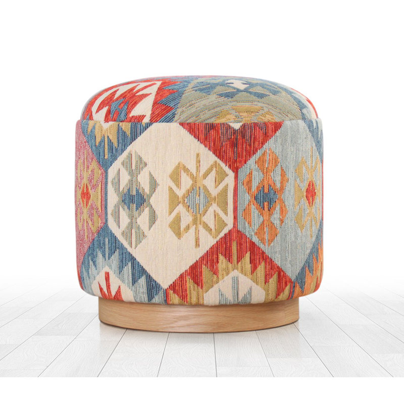 Pouf élégant avec pieds en bois de hêtre, 16,5 po x 17,0 po x 16,5 po | Revêtement 50% coton / 50% lin, éponge douce orthopédique 35 heures, épaisseur: 2,4 pouces | Parfait pour le salon, la chambre à coucher et les décors modernes