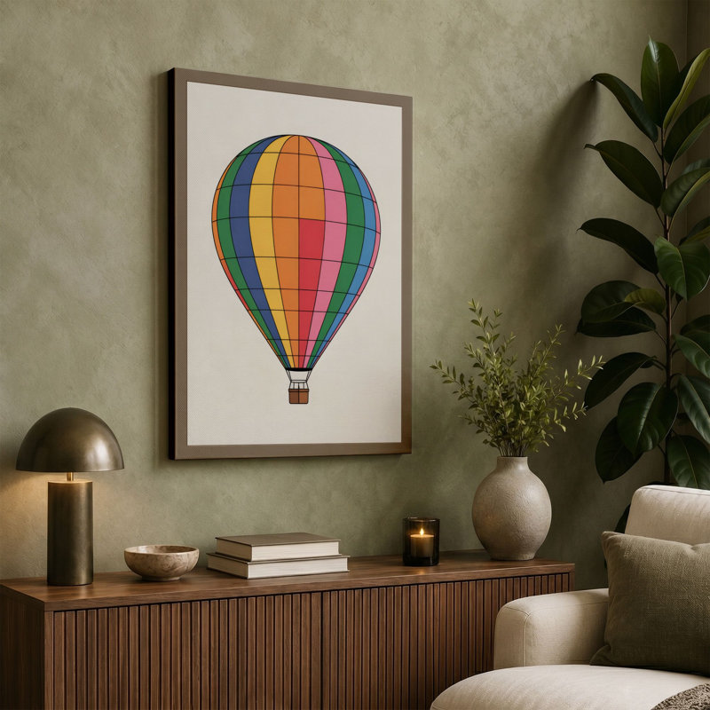 Geometric Hot Air Balloon Retro - Wrapped Canvas, 24x16 - 61.0 x 40.6 cm, Terracotta Border