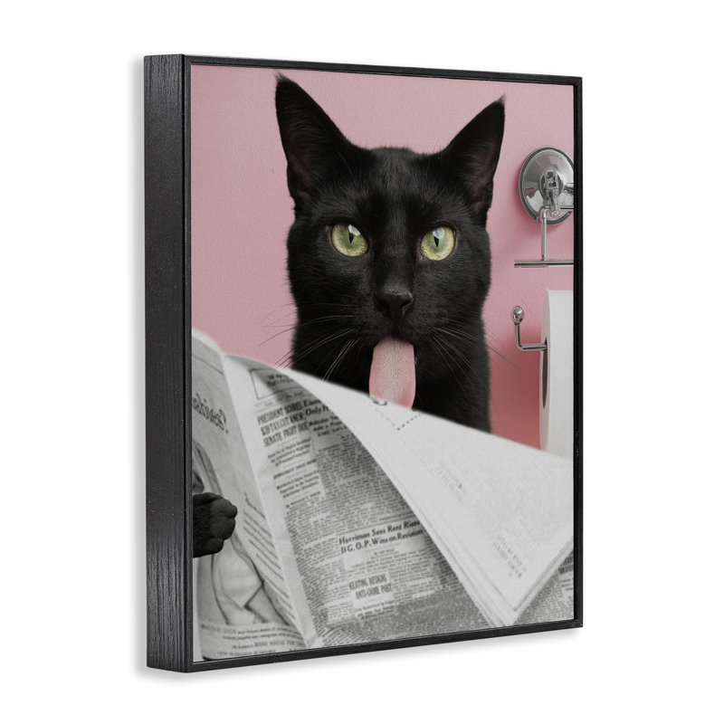 Estampe numérique pour salle de bain Black Cat, conçue par Jesse Keith, H 14 po x l 11 po, Giclée encadrée noir minuit