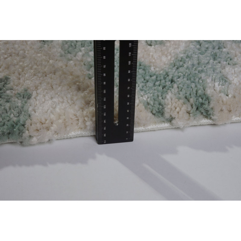 Tapis ivoire / turquoise à motif abstrait Lindgren, Rectangle 6 pi 5 po x 9 pi 5 po