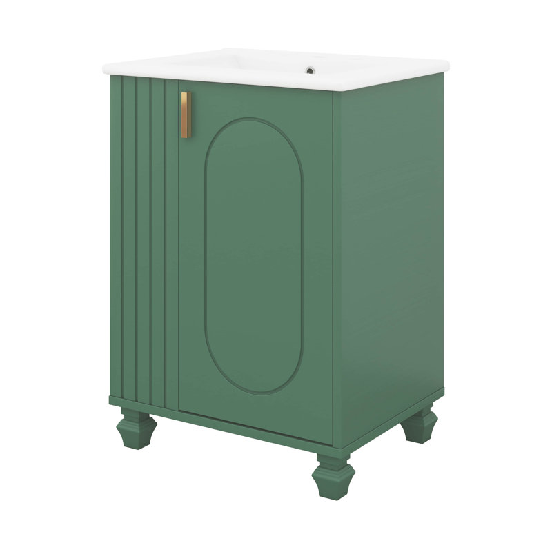Meuble-lavabo 24 po avec lavabo, armoire de rangement simple autoportante avec tablette de porte, rangement latéral ouvert, porte à fermeture douce
