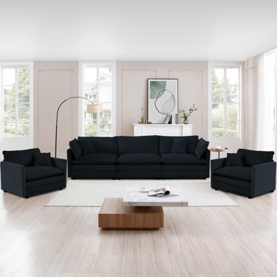 Modern Upholstered Chenille Cloud Couches Set, 3-Seater & 1 Single Sofa Set by Latitude Run