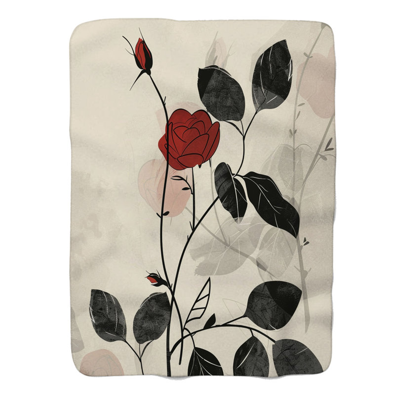 Motifs floraux audacieux - couverture en sherpa de qualité supérieure 1 pièce, Lit simple