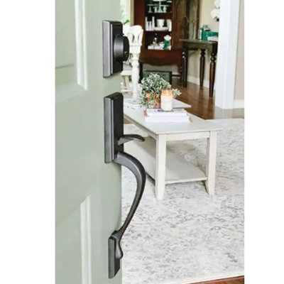 Delaney Hardware Contemporary Collection Kellington Handleset with Deadbolt and Olivia Knob and Rosette