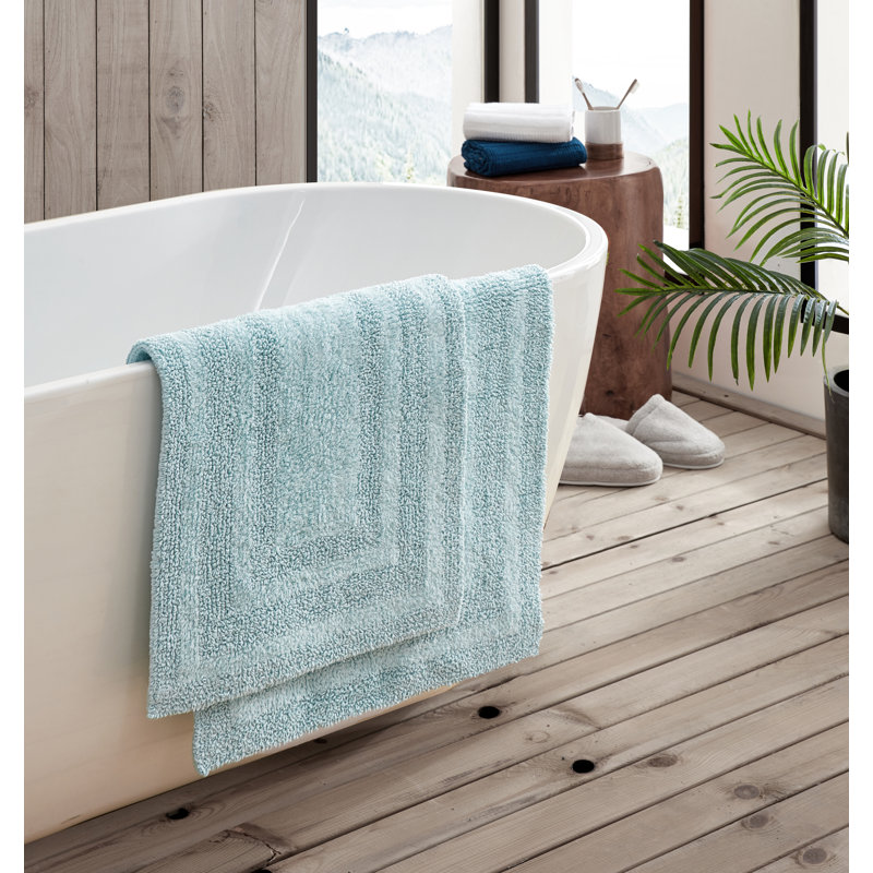 Logan Sea Blue Cotton 2-Piece Machine-Washable Bath Rug Set