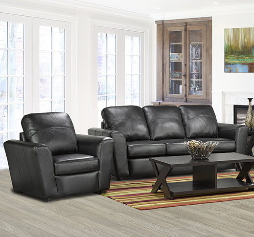 Lidiya Genuine Leather Flared Arm Sofa, Gray, 36" H x 87" W x 37" D
