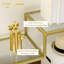 Console dorée, table de canapé en verre trempé de 39 po, table d'entrée étroite avec tablettes de rangement, structure en acier