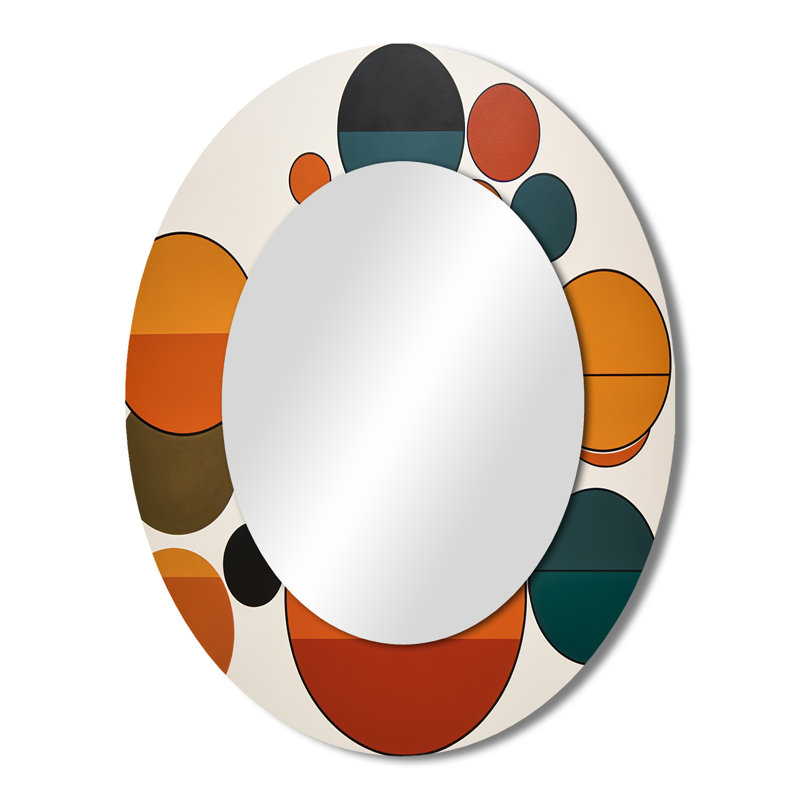 Serendipity rétro abstrait Mid-Century géométrique - grand miroir mural ovale sur métal, 43 po x 33 po