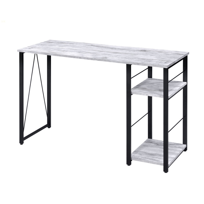 Antique White And Black 2-Shelf Rectangular Writing Desk, Gray/Black