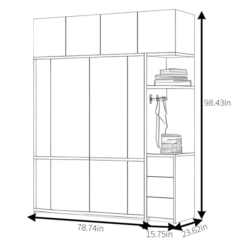 Simple Modern Log Style Push Pull Wardrobe, 98.43" H x 94.49" W x 23.62" D