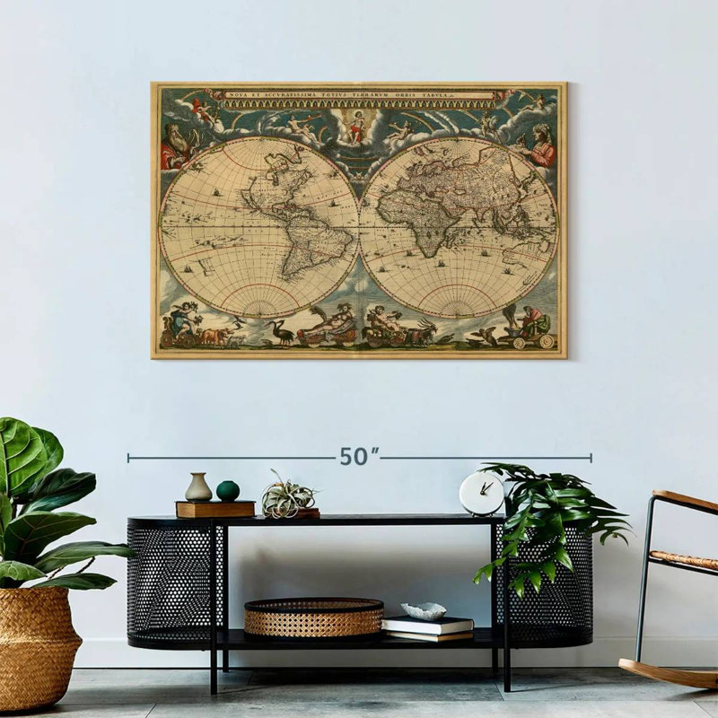 Carte du monde Aliaz des années 1600, H 30 po x l 45 po