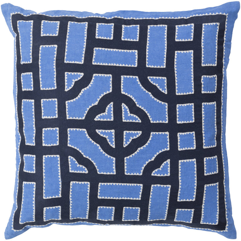 Coussin , Bleu ciel / Marine, H 18 po x l 18 po