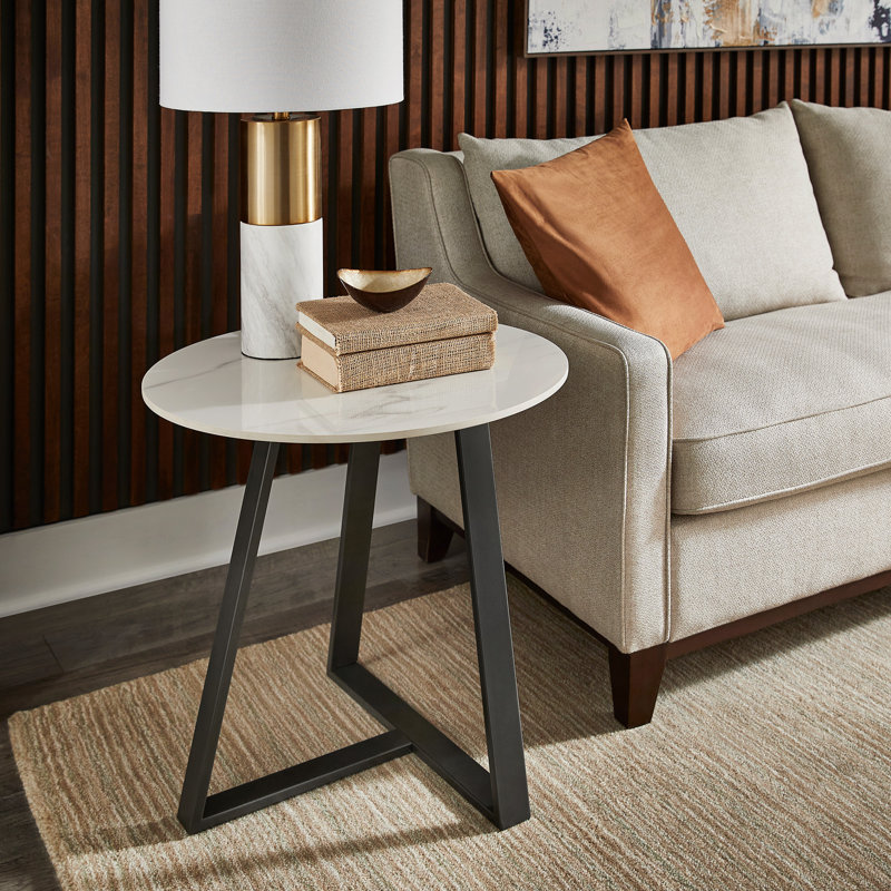 Kashlee Glossy Sintered Stone End Table, White