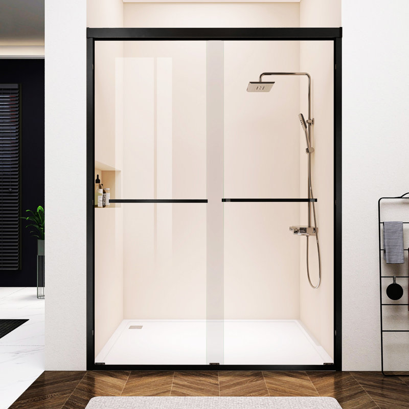 60 po X P 76 po Porte de douche encadrée Hsliding au fini noir avec verre transparent