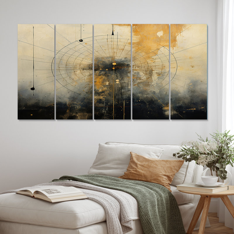«Experiencing Multi-Dimensionalité Vintage Gold», reproduction d'art sur toile abstraite - 5 panneaux égaux