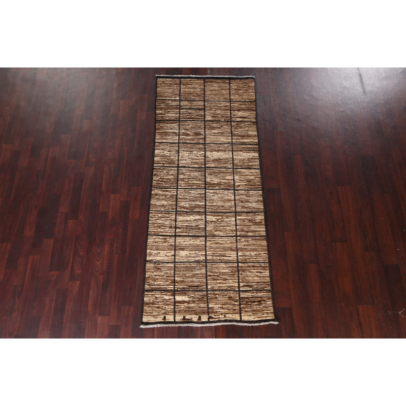 Tapis à carreaux en laine Gabbeh Kashkoli