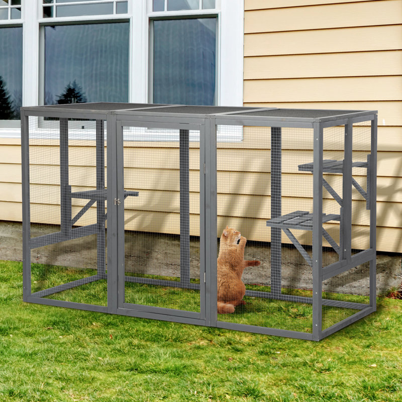 Cage à chat en bois avec couvercle imperméable et repose-pieds réglables