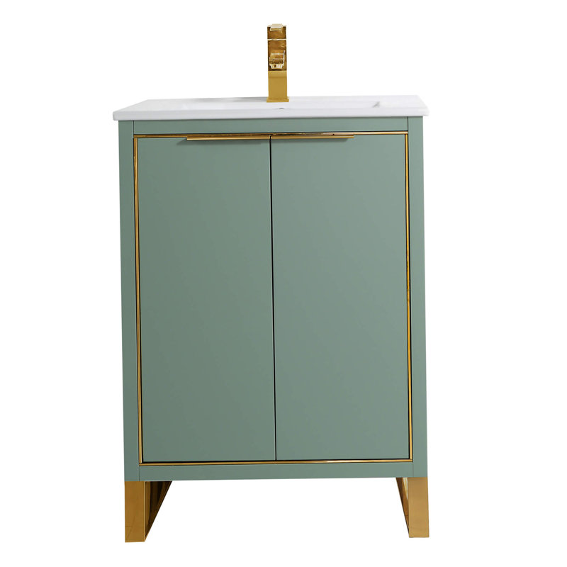 24'' Single Bathroom Vanity Set, Mint Green, Satin Brass