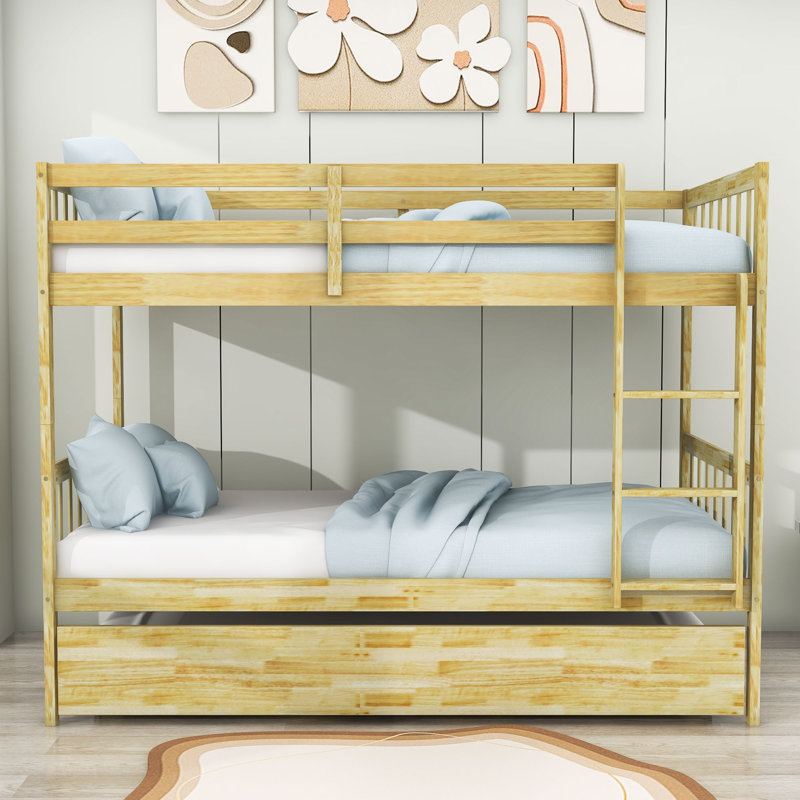 Csongor Kids Twin Over Twin Bunk Bed with Trundle, Natural