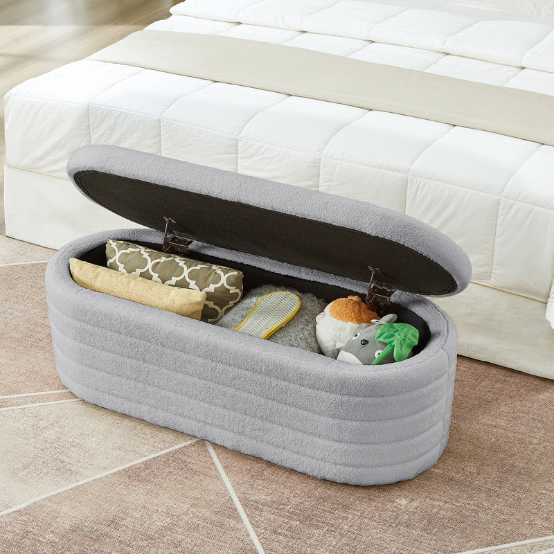 Banc de rangement moderne avec repose-pieds ovale, banc de rangement rembourré en tissu à l'extrémité du lit