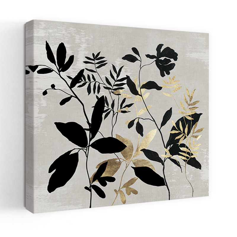 Botanical Gold II, art contemporain de paysage abstrait minimaliste, 32" H x 32" W