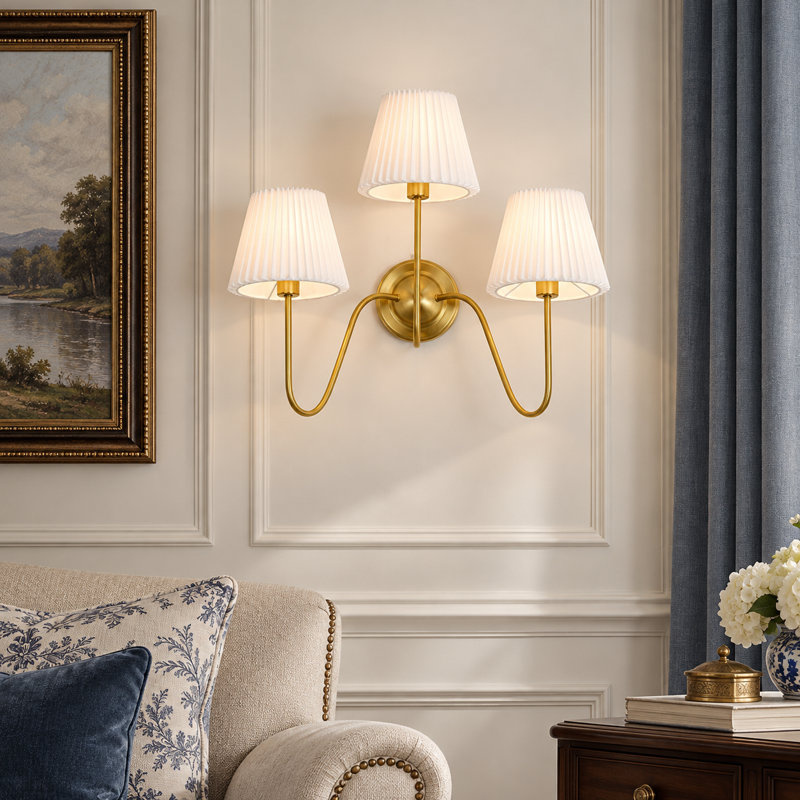 3-Light Traditional Pleated Fabric Wall Sconce