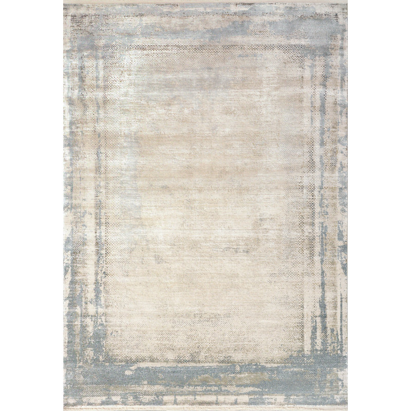 Tapis oriental ivoire / bleu Amalan, Rectangle 5 pi 3 po x 7 pi 7 po