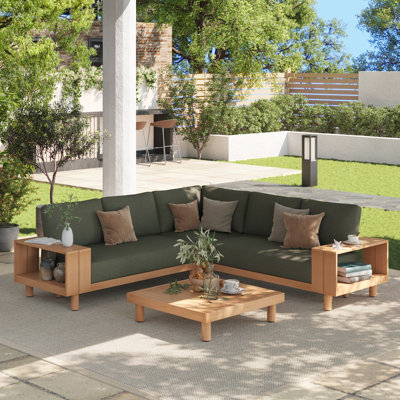 4 PCS Outdoor Eucalyptus Sectional Seating Group With Cushions